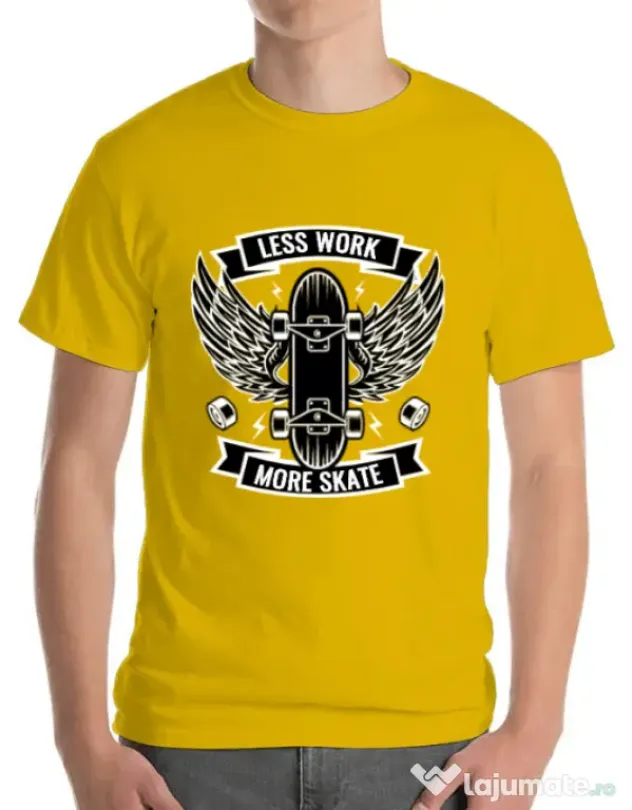 Tricou ADLER barbat Less work more skate Galben