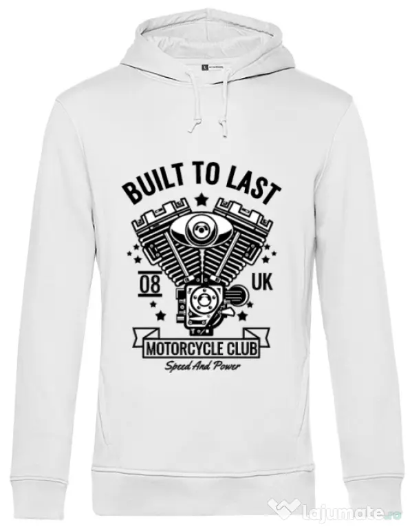 Hoodie barbat cu gluga Built to last Alb