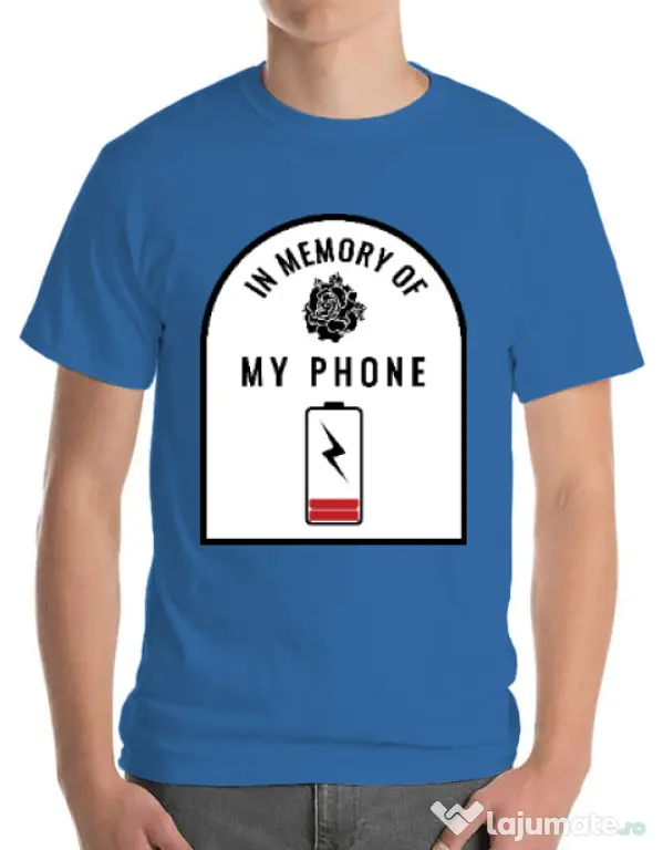 Tricou ADLER barbat In memory of my phone Albastru azuriu