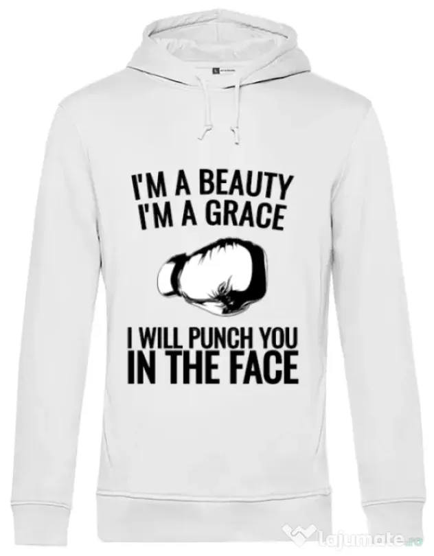 Hoodie barbat cu gluga I am a grace Alb