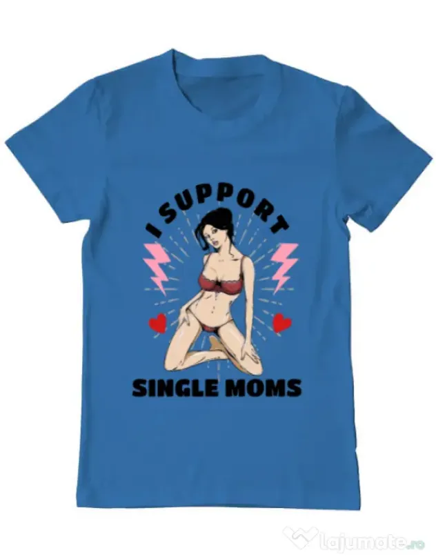 Tricou ADLER barbat I Support Single Moms Albastru azuriu