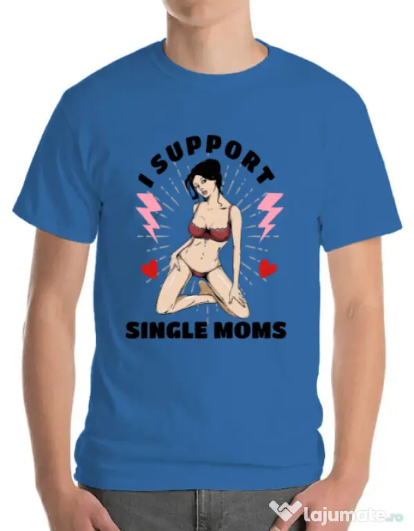 Tricou ADLER barbat I Support Single Moms Albastru azuriu