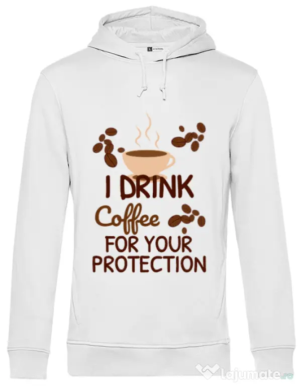 Hoodie barbat cu gluga Coffee for protection Alb