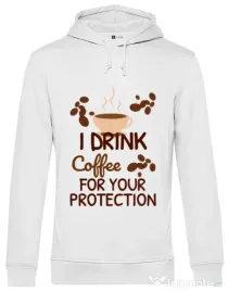 Hoodie barbat cu gluga Coffee for protection Alb