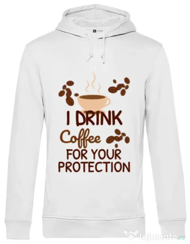 Hoodie barbat cu gluga Coffee for protection Alb