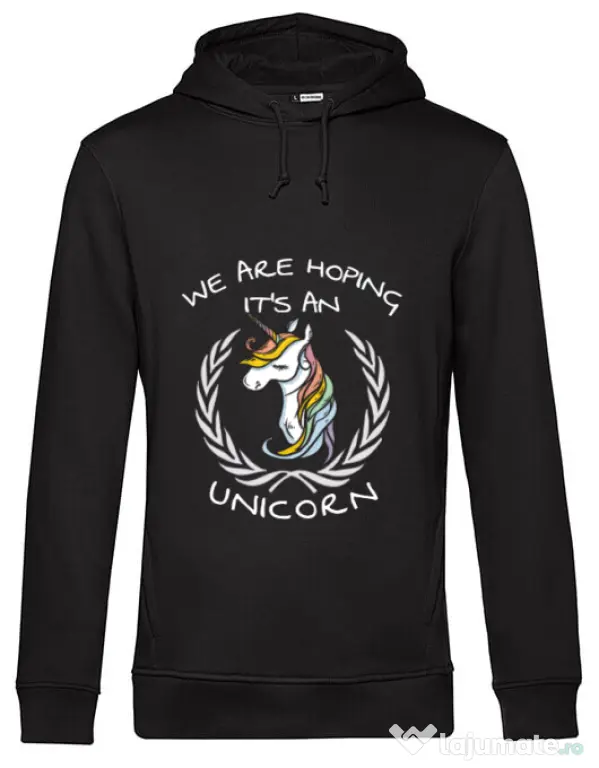 Hoodie barbat cu gluga Hoping for an unicorn Negru