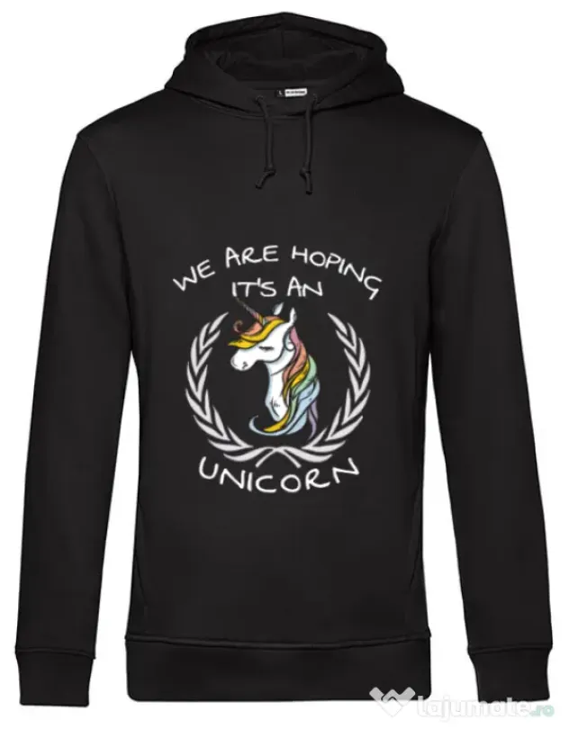 Hoodie barbat cu gluga Hoping for an unicorn Negru