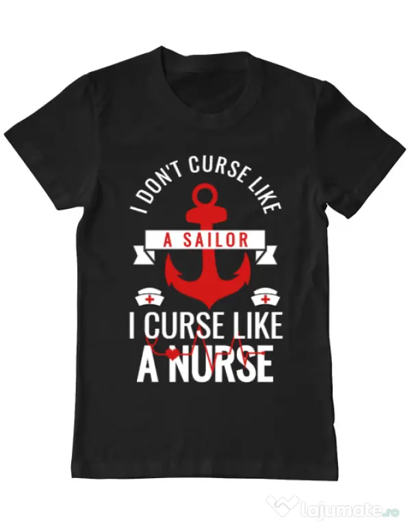 Tricou ADLER barbat Curse like a nurse Negru