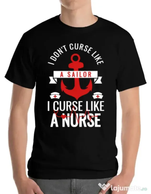 Tricou ADLER barbat Curse like a nurse Negru