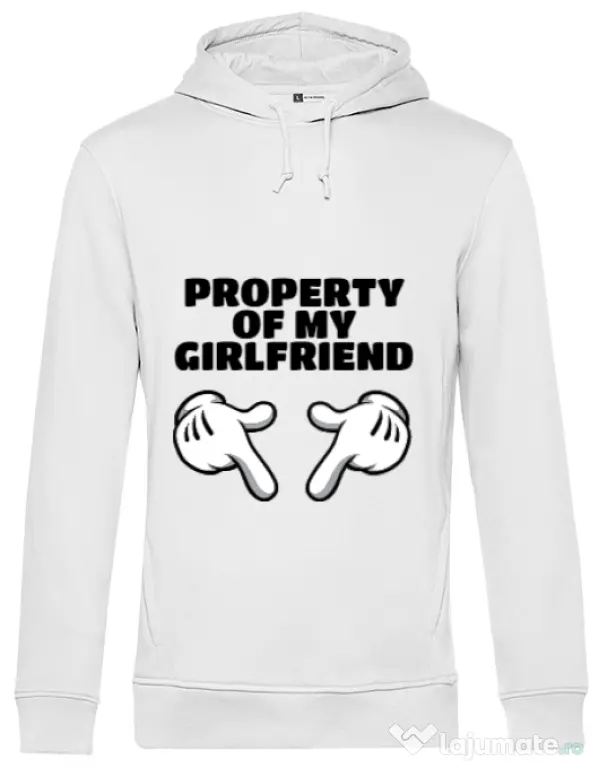 Hoodie barbat cu gluga Property of my girlfriend Alb