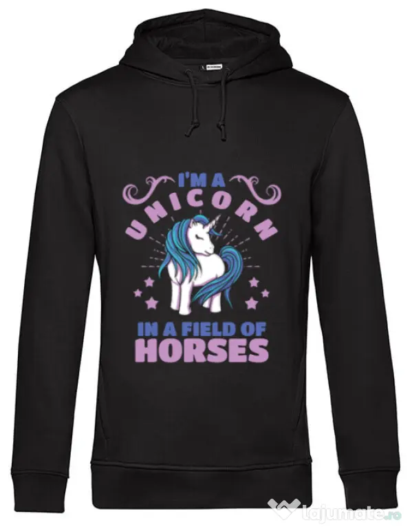 Hoodie barbat cu gluga Just a unicorn Negru