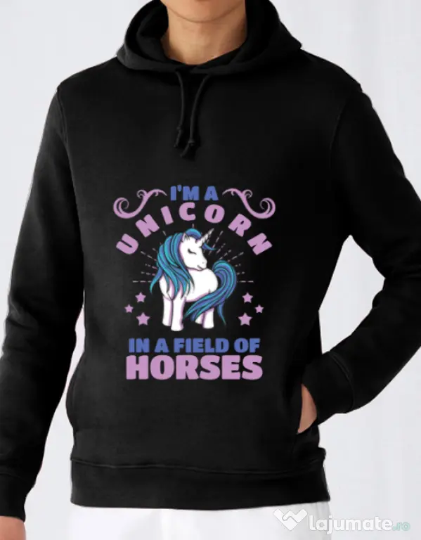 Hoodie barbat cu gluga Just a unicorn Negru