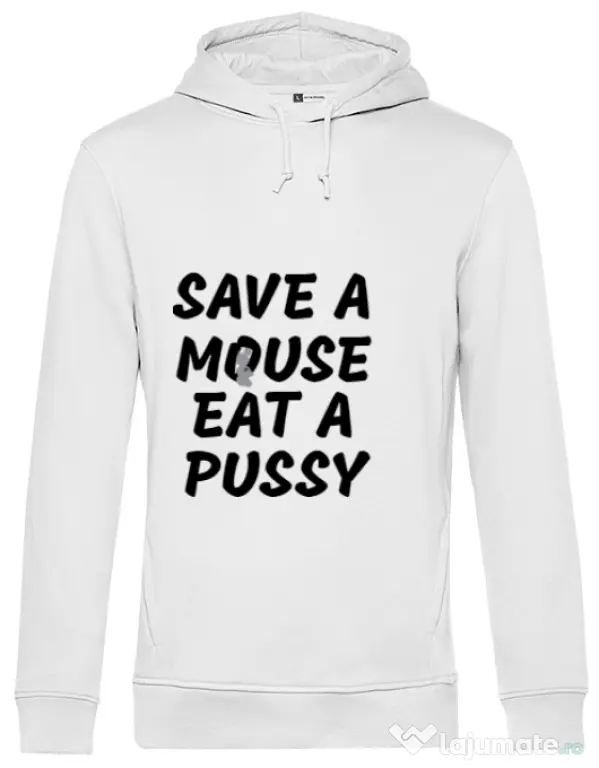 Hoodie barbat cu gluga Save a mouse Alb