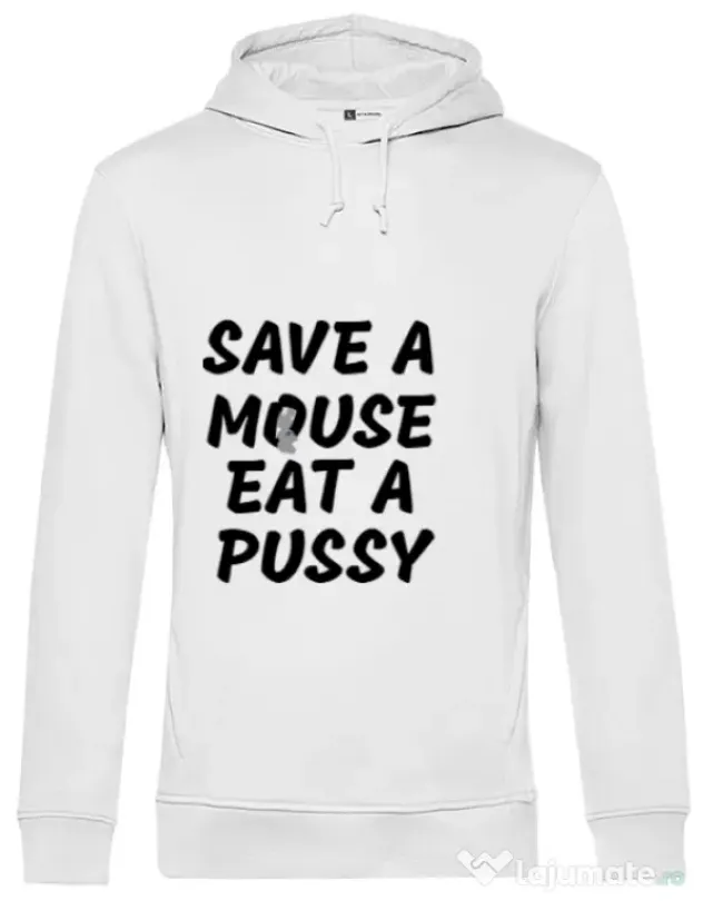 Hoodie barbat cu gluga Save a mouse Alb