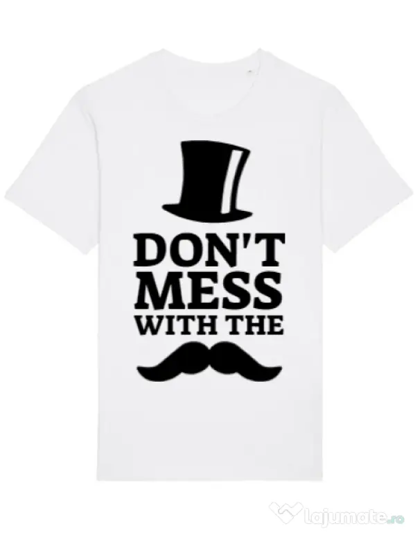 Tricou STANLEY STELLA barbat Do not mess with the moustache Alb
