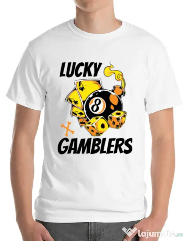 Tricou ADLER barbat Lucky gamblers Alb