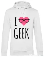 Hoodie barbat cu gluga I love geek Alb