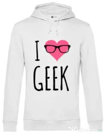 Hoodie barbat cu gluga I love geek Alb
