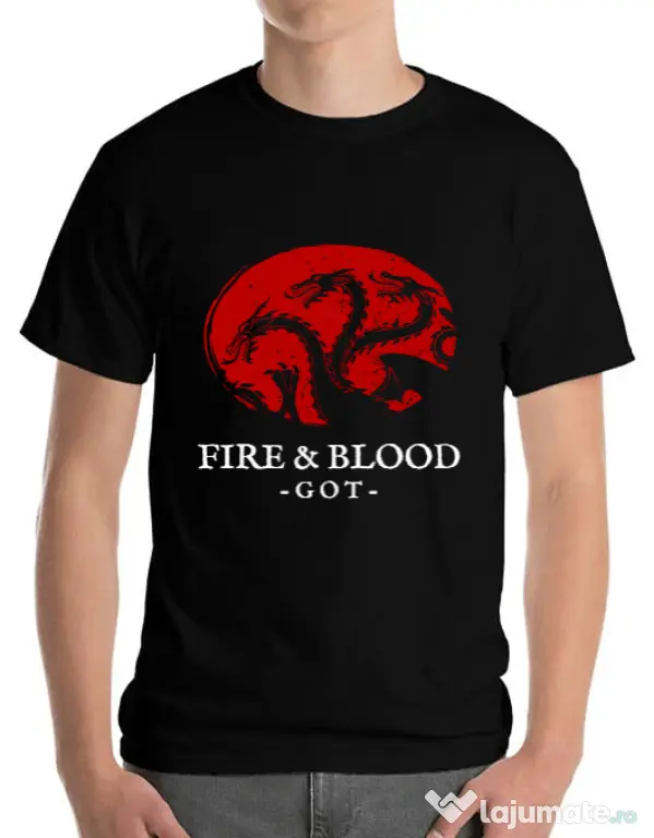 Tricou ADLER barbat Fire and Blood Targaryen Negru