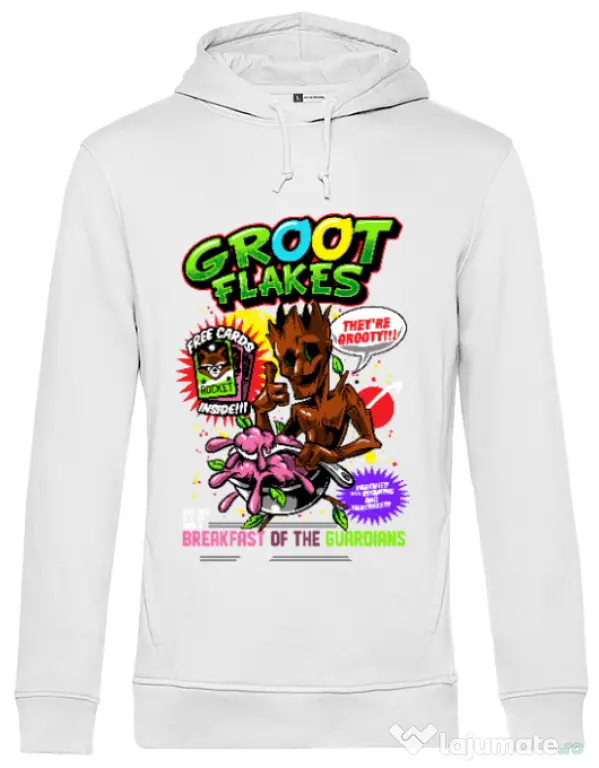 Hoodie barbat cu gluga Groot flakes Alb