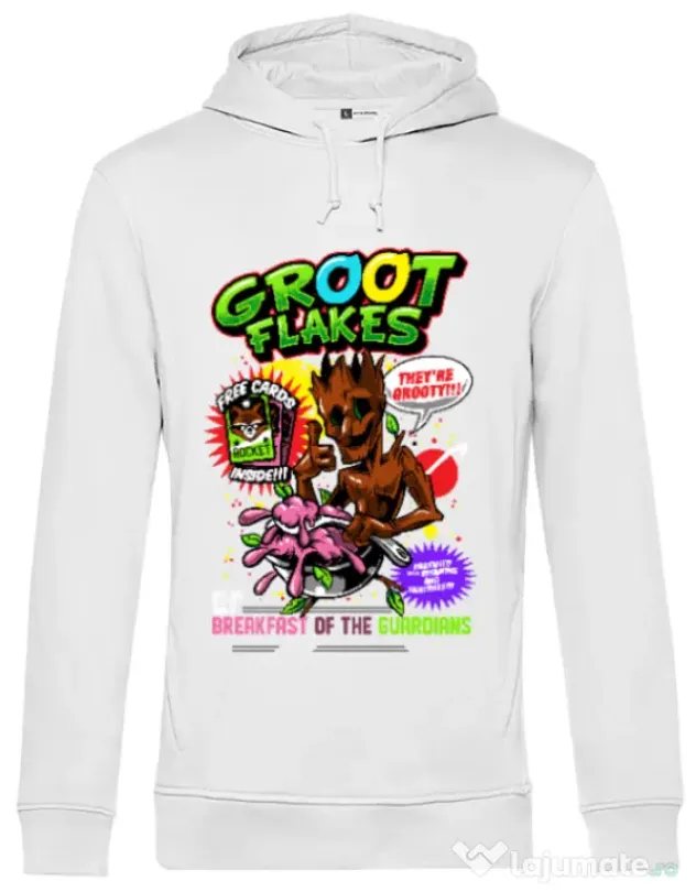 Hoodie barbat cu gluga Groot flakes Alb