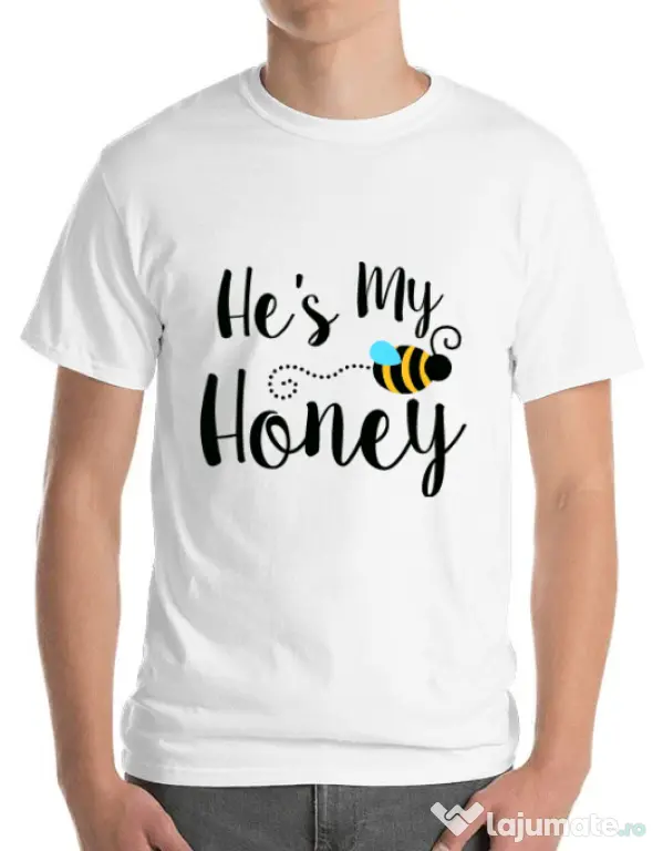 Tricou ADLER barbat He is my honey Alb