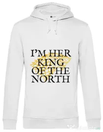 Hoodie barbat cu gluga Her king of the north Alb
