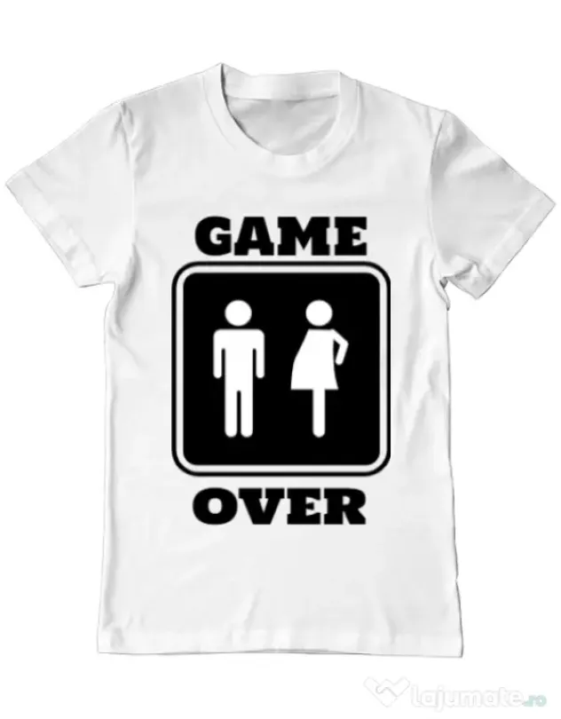 Tricou ADLER barbat Game over pregnant Alb