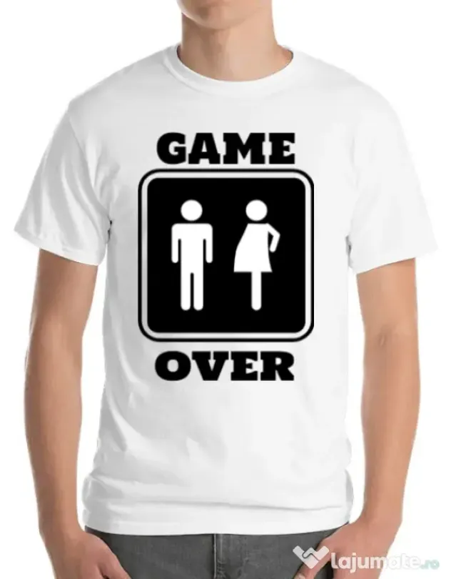 Tricou ADLER barbat Game over pregnant Alb