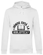 Hoodie barbat cu gluga Donde esta la biblioteca Alb