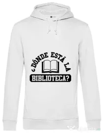 Hoodie barbat cu gluga Donde esta la biblioteca Alb