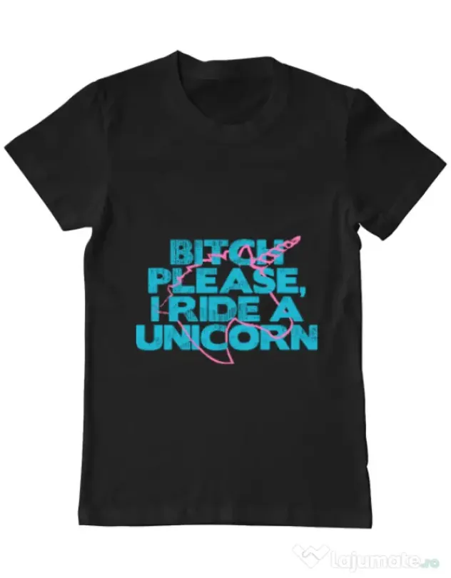 Tricou ADLER barbat I ride a unicorn Negru