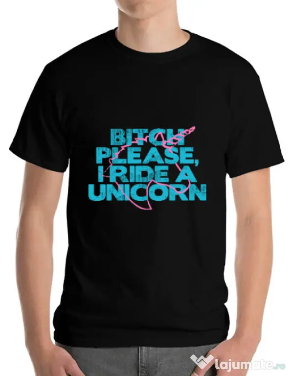 Tricou ADLER barbat I ride a unicorn Negru
