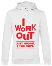 Hoodie barbat cu gluga I work out Alb 