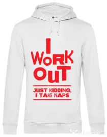 Hoodie barbat cu gluga I work out Alb