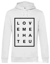 Hoodie barbat cu gluga Hate u Alb