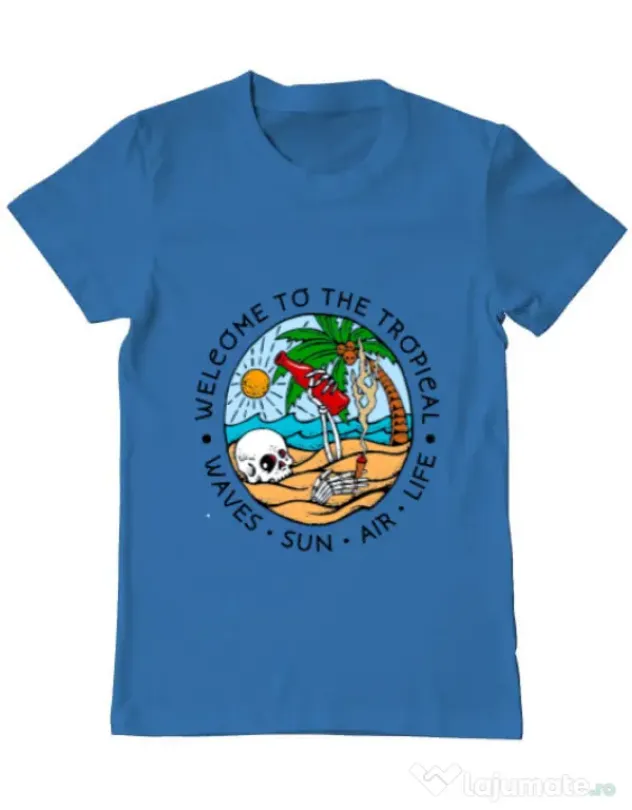 Tricou ADLER barbat Welcome to the tropical Albastru azuriu