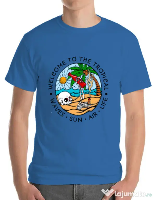 Tricou ADLER barbat Welcome to the tropical Albastru azuriu