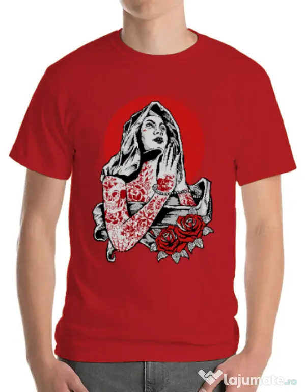 Tricou ADLER barbat Virgin Mary Rosu