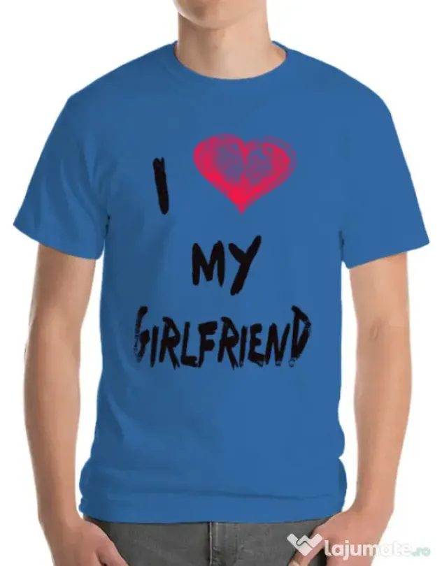 Tricou ADLER barbat I love my girlfriend Albastru azuriu