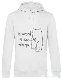 Hoodie barbat cu gluga Nine lives Alb