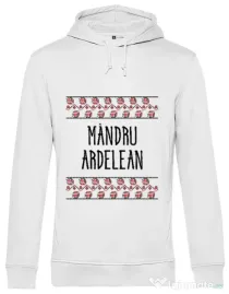 Hoodie barbat cu gluga Mandru ardelean Alb