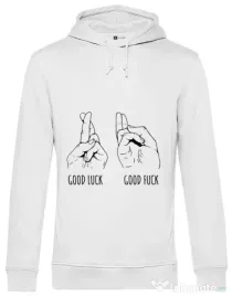 Hoodie barbat cu gluga Good luck Alb