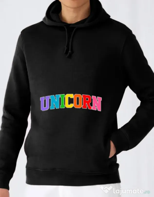 Hoodie barbat cu gluga Unicorn Negru
