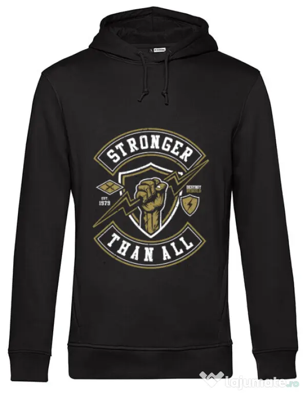 Hoodie barbat cu gluga Stronger Than All Negru