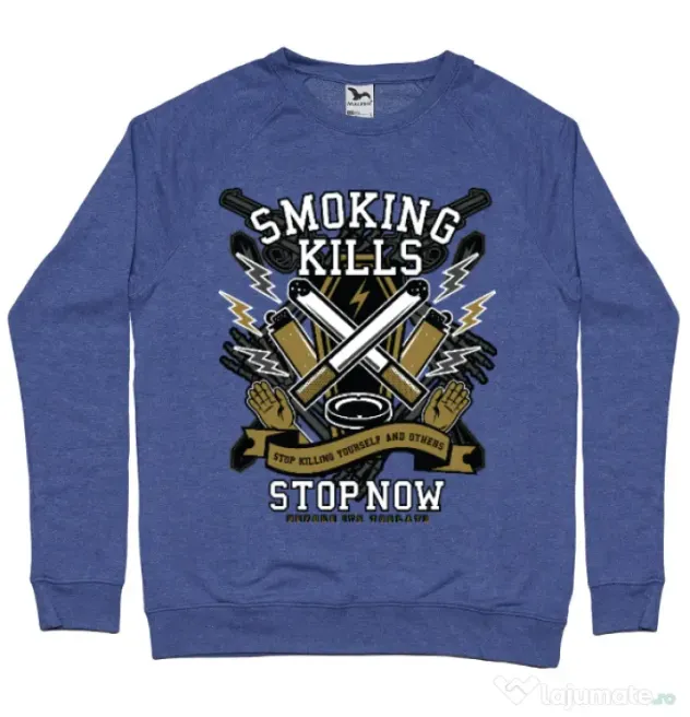 Bluza ADLER barbat Smoking Kills Albastru melanj
