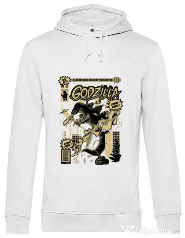 Hoodie barbat cu gluga Godzilla Alb