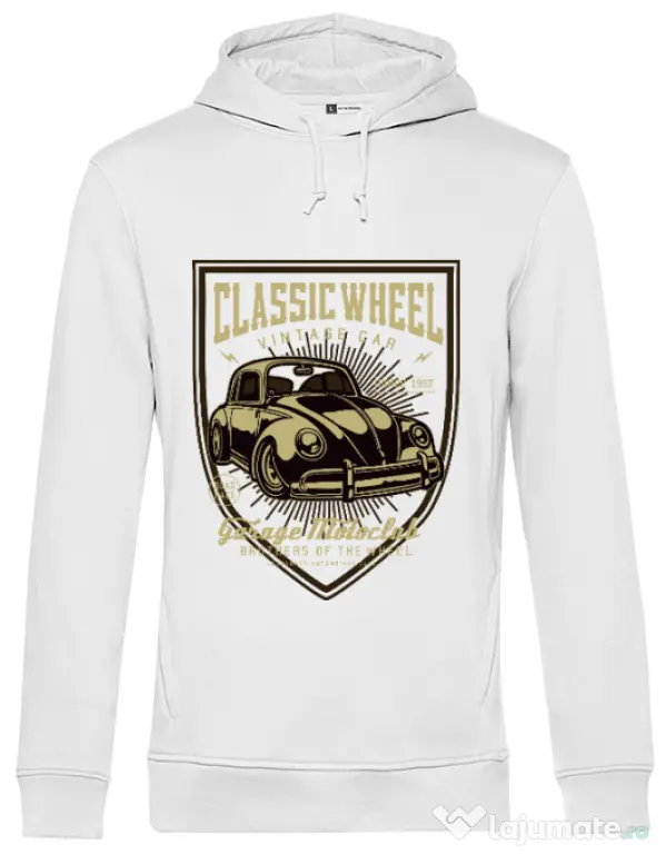 Hoodie barbat cu gluga Classic Wheel Alb
