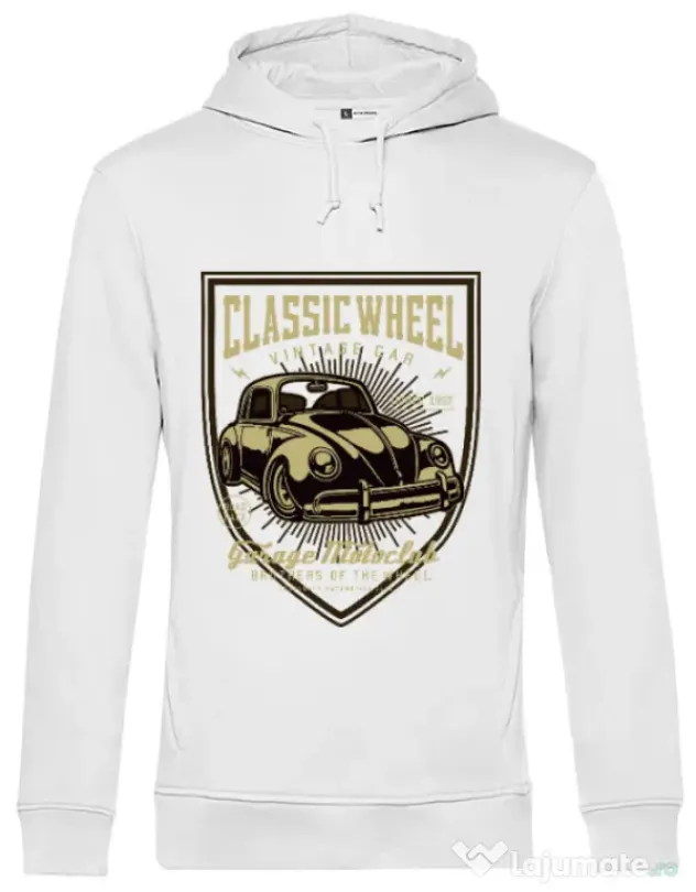 Hoodie barbat cu gluga Classic Wheel Alb