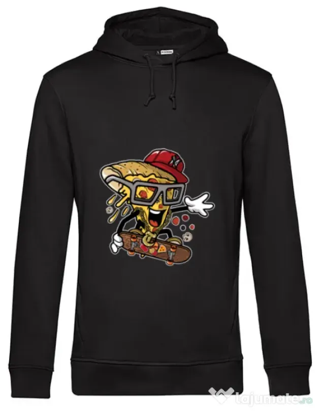 Hoodie barbat cu gluga Pizza Skater Negru